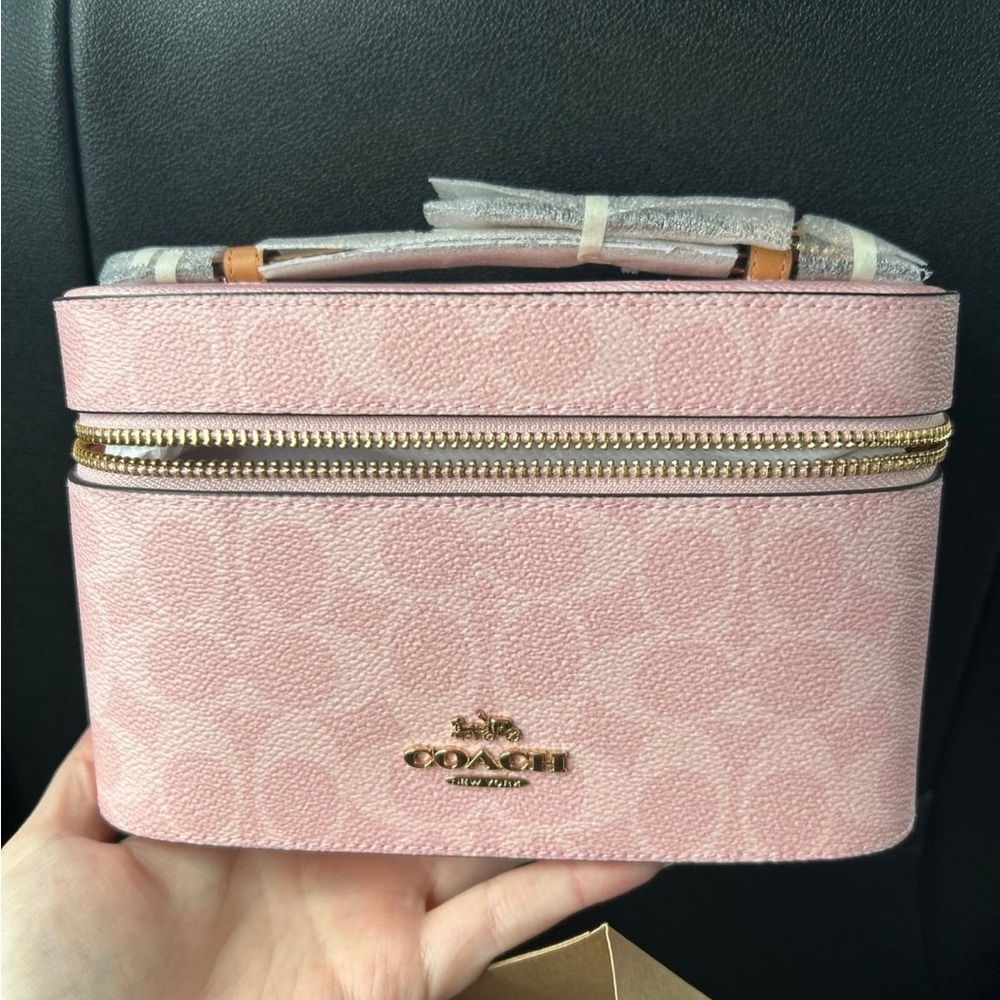 Coach Pink Signature Cosmetic Case with Gold Hardware
